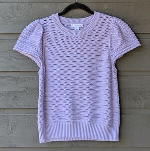 Liz Claiborne Pastel Lavender Purple Open Knit Cap Sleeve Sweater Petite Medium